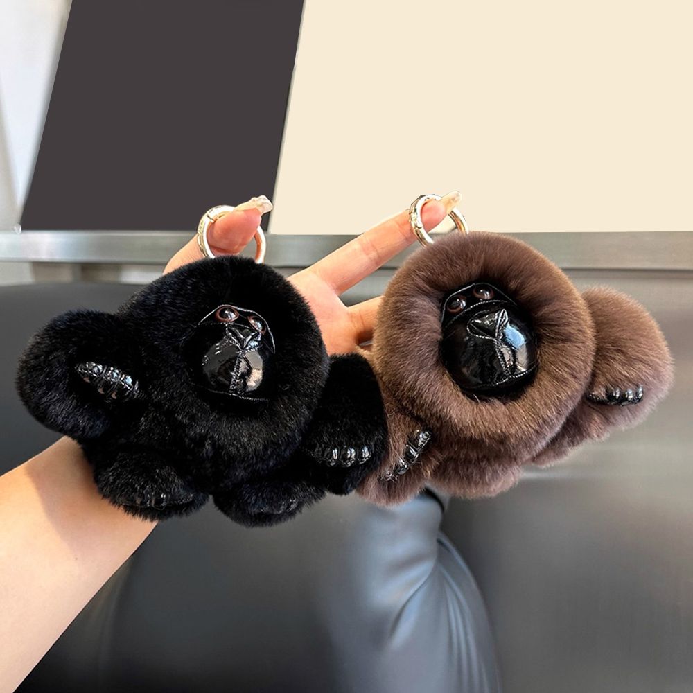 Genuine Rabbit Fur Monkey Keychain Mink Fur Gorilla Keychain High Quality Luxury Fluffy Plush Bag Charm
