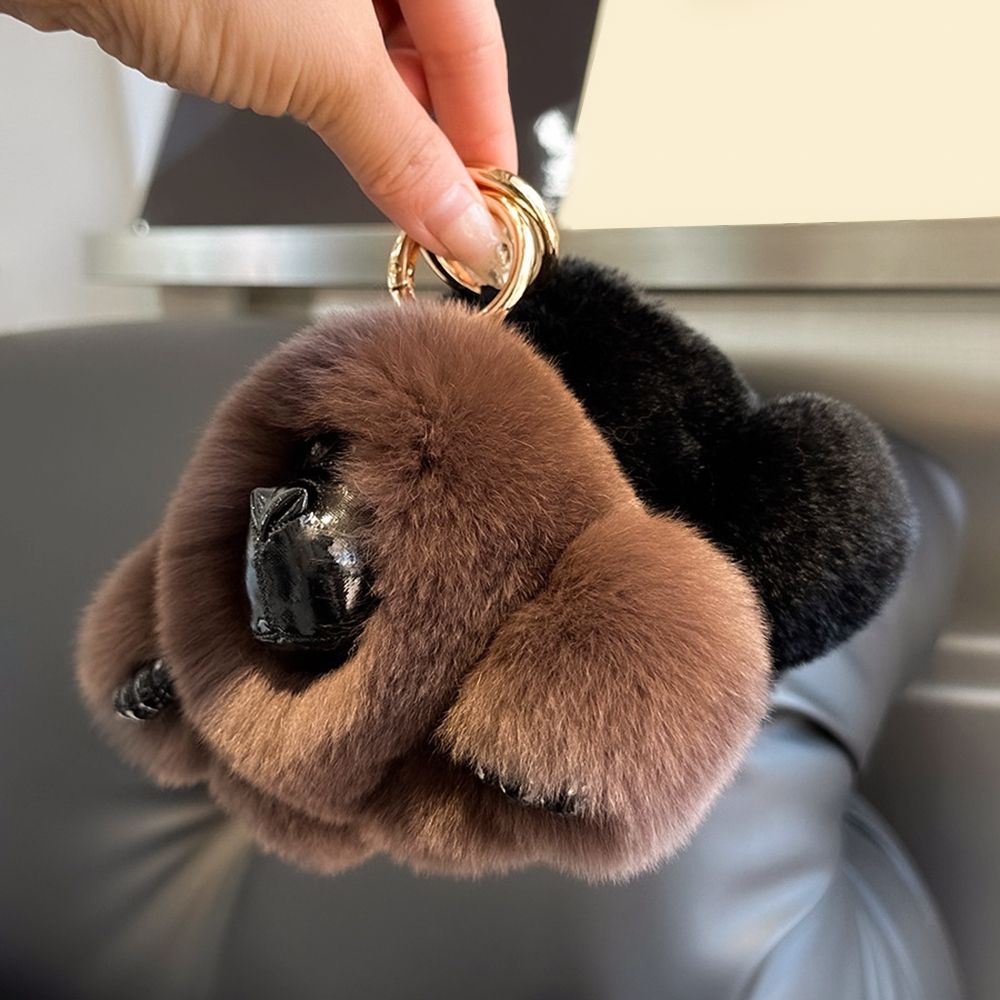 Genuine Rabbit Fur Monkey Keychain Mink Fur Gorilla Keychain High Quality Luxury Fluffy Plush Bag Charm