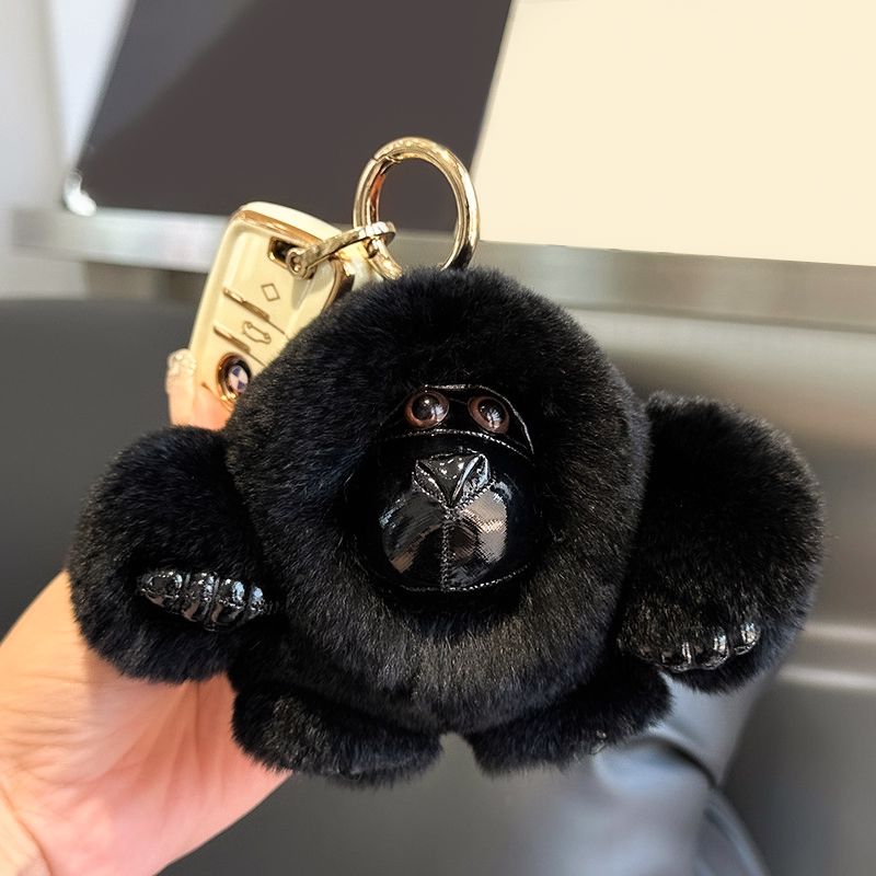 Genuine Rabbit Fur Monkey Keychain Mink Fur Gorilla Keychain High Quality Luxury Fluffy Plush Bag Charm
