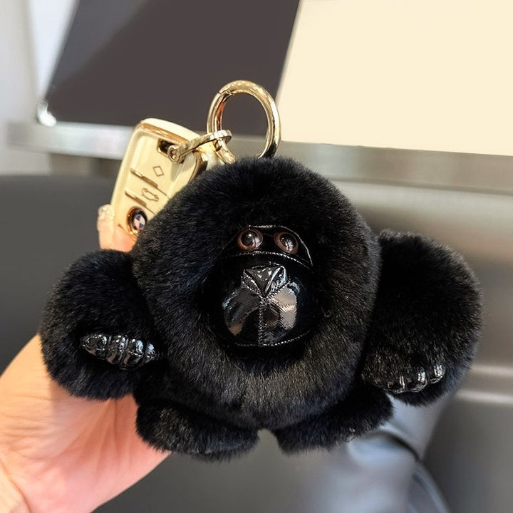 Genuine Rabbit Fur Monkey Keychain Mink Fur Gorilla Keychain High Quality Luxury Fluffy Plush Bag Charm