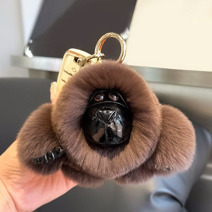 Genuine Rabbit Fur Monkey Keychain Mink Fur Gorilla Keychain High Quality Luxury Fluffy Plush Bag Charm