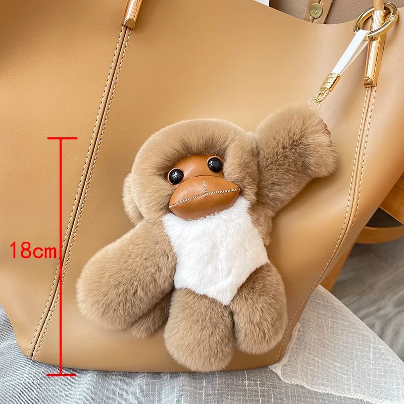 Real Rabbit Fur Cute Fluffy Plush Monkey Keychain Key Ring Luxury Bag Charm