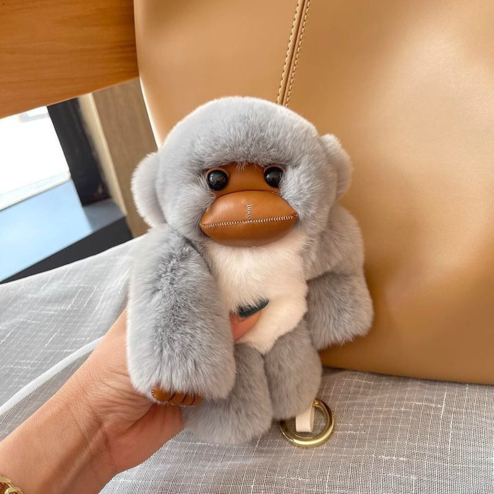 Real Rabbit Fur Cute Fluffy Plush Monkey Keychain Key Ring Luxury Bag Charm