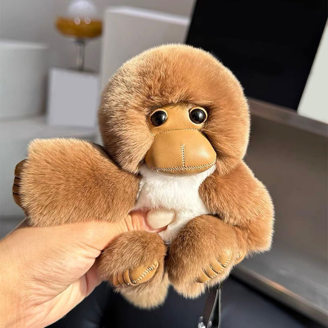 Real Rabbit Fur Cute Fluffy Plush Monkey Keychain Key Ring Luxury Bag Charm
