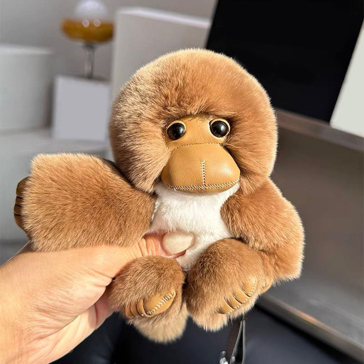 Real Rabbit Fur Cute Fluffy Plush Monkey Keychain Key Ring Luxury Bag Charm