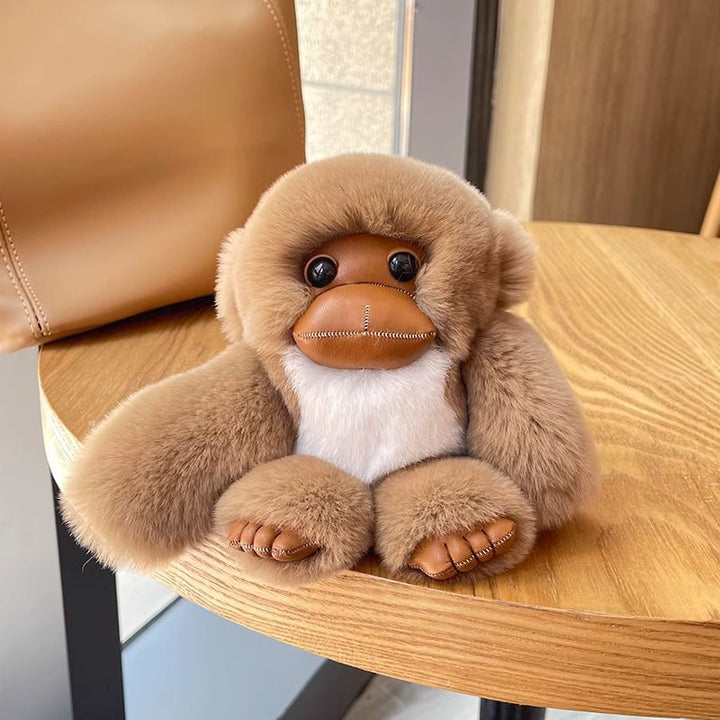 Real Rabbit Fur Cute Fluffy Plush Monkey Keychain Key Ring Luxury Bag Charm