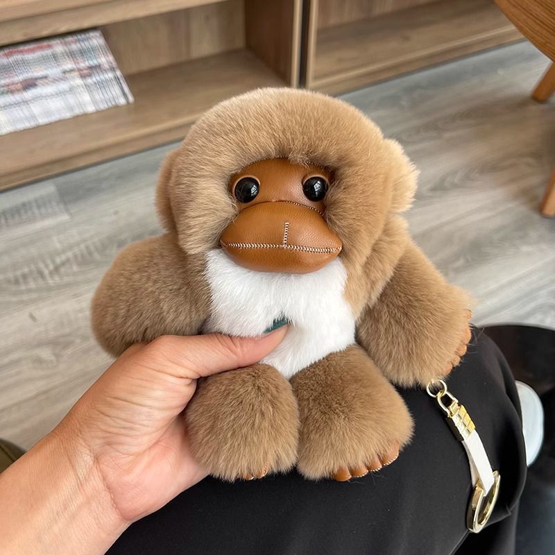 Real Rabbit Fur Cute Fluffy Plush Monkey Keychain Key Ring Luxury Bag Charm