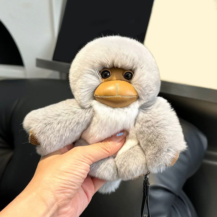 Real Rabbit Fur Cute Fluffy Plush Monkey Keychain Key Ring Luxury Bag Charm