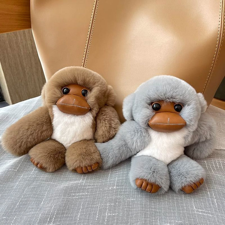 Real Rabbit Fur Cute Fluffy Plush Monkey Keychain Key Ring Luxury Bag Charm