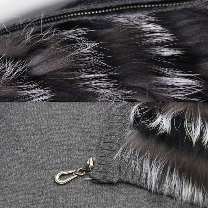 Genuine Silver Fox Fur Cape Poncho Elegant Winter Oversized Fur Shawl Wrap with Knitted Lining for Women