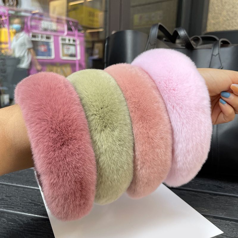 Real Rabbit Fur Headband Women's Soft Plush Leopard Print Hair Accessories
