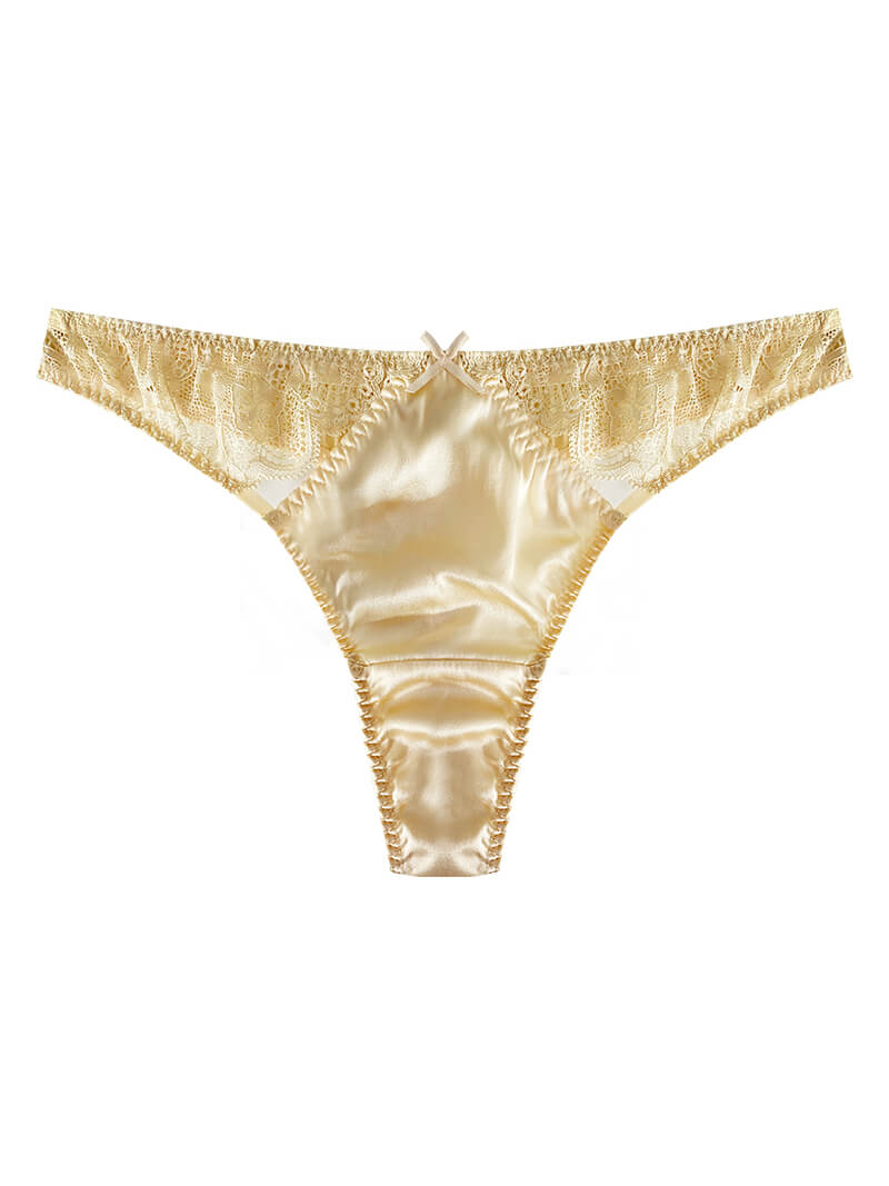 Women Silk G-string Panties With Lace Mesh