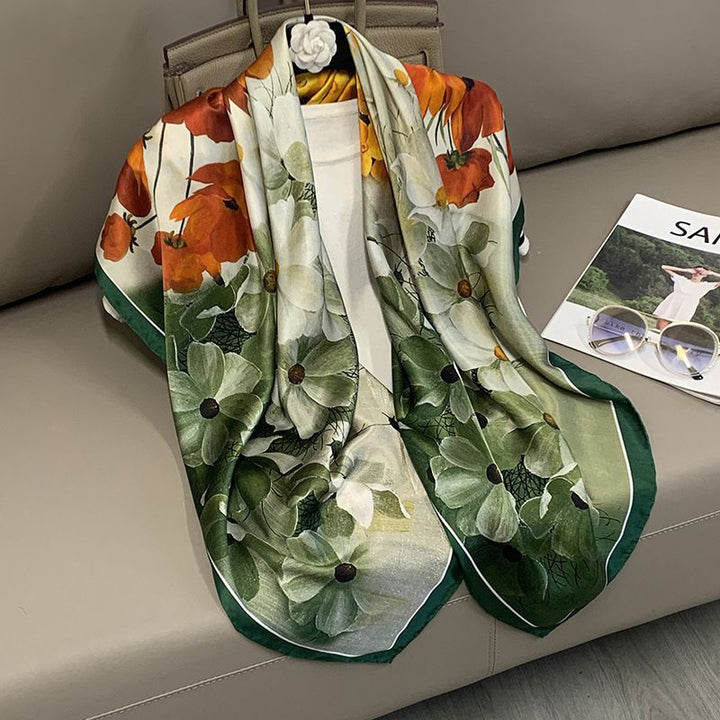 43" x 43" Printed 100% Mulberry Silk Square Scarf for Women Large Luxury Headscarf & Shawl