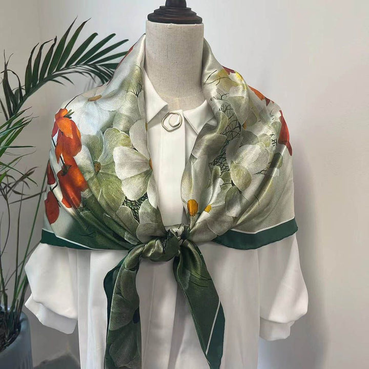 43" x 43" Printed 100% Mulberry Silk Square Scarf for Women Large Luxury Headscarf & Shawl