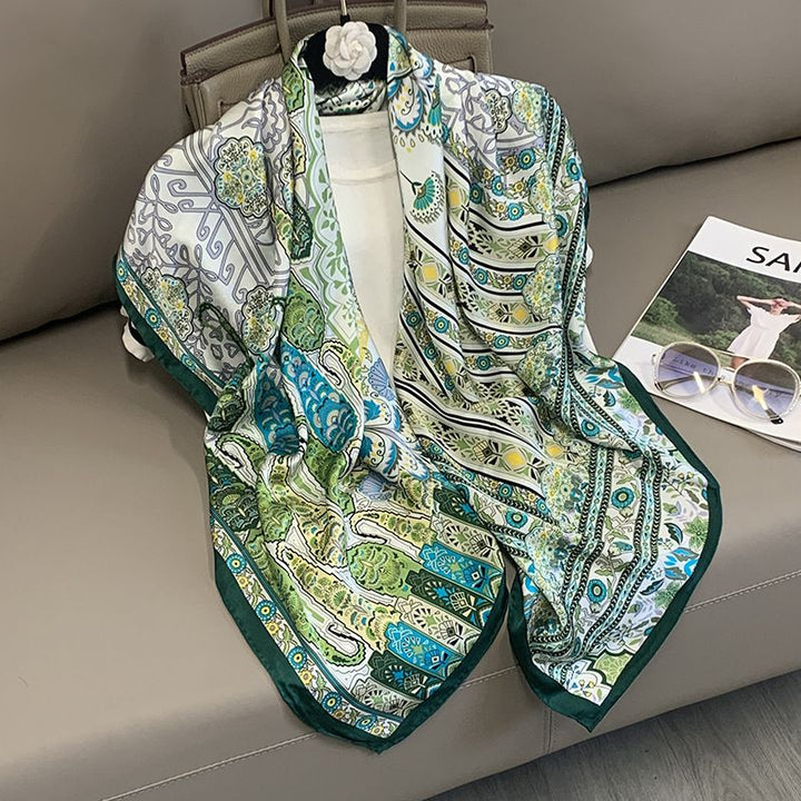 43" x 43" Printed 100% Mulberry Silk Square Scarf for Women Large Luxury Headscarf & Shawl