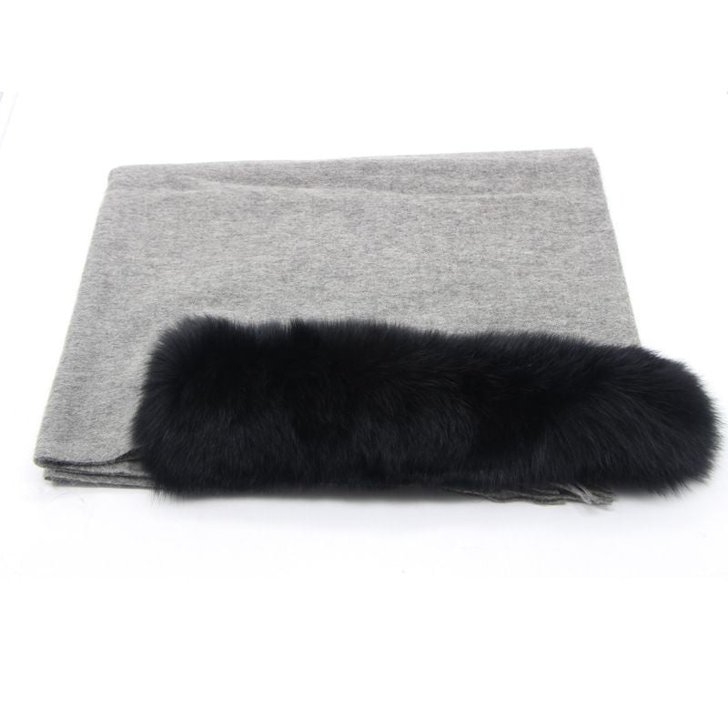 Cashmere Shawl with Real Fox Raccoon Fur Collar for Women Luxury Cashmere Wrap Scarf Winter Stole