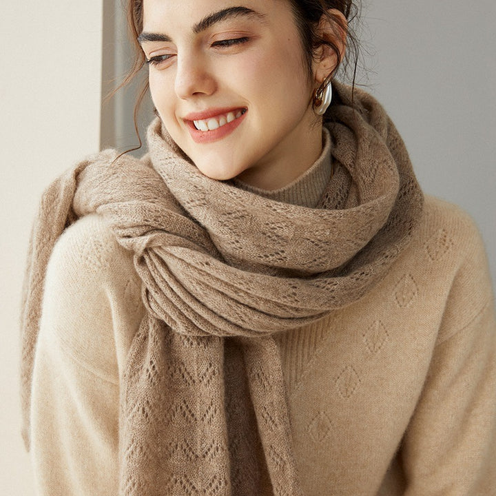 Hollow Knit 100% Pure Cashmere Long Scarf for Autumn and Winter