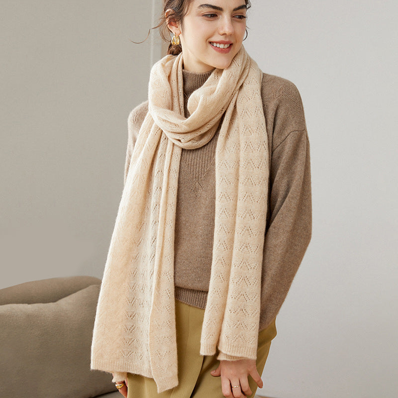 Hollow Knit 100% Pure Cashmere Long Scarf for Autumn and Winter