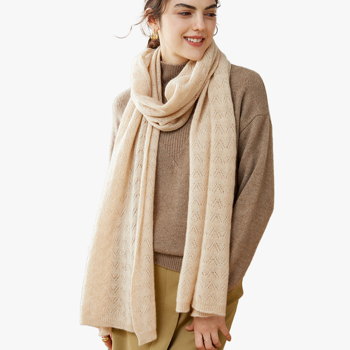 Hollow Knit 100% Pure Cashmere Long Scarf for Autumn and Winter