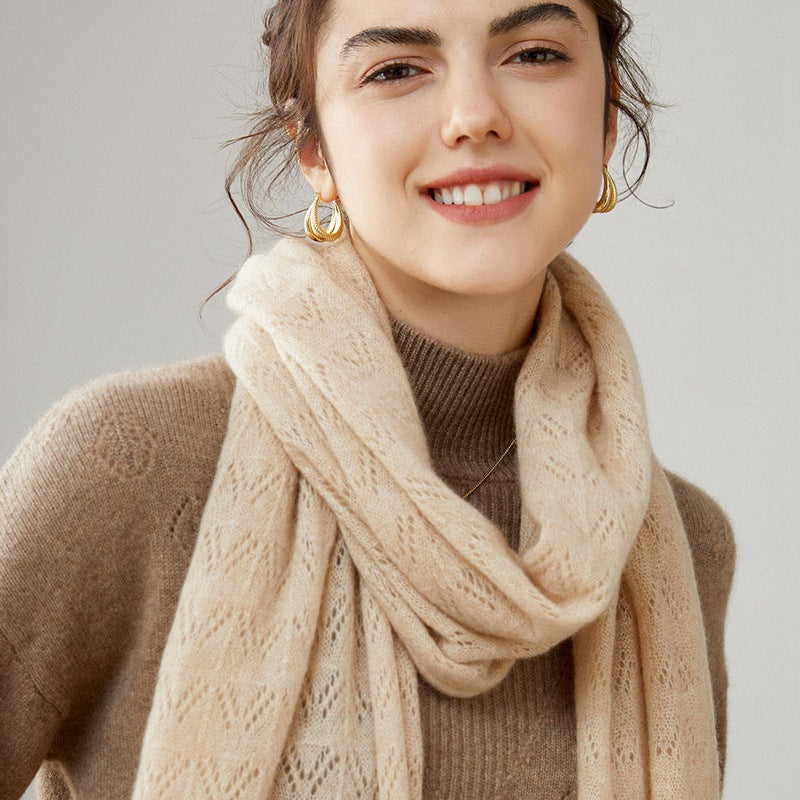 Hollow Knit 100% Pure Cashmere Long Scarf for Autumn and Winter