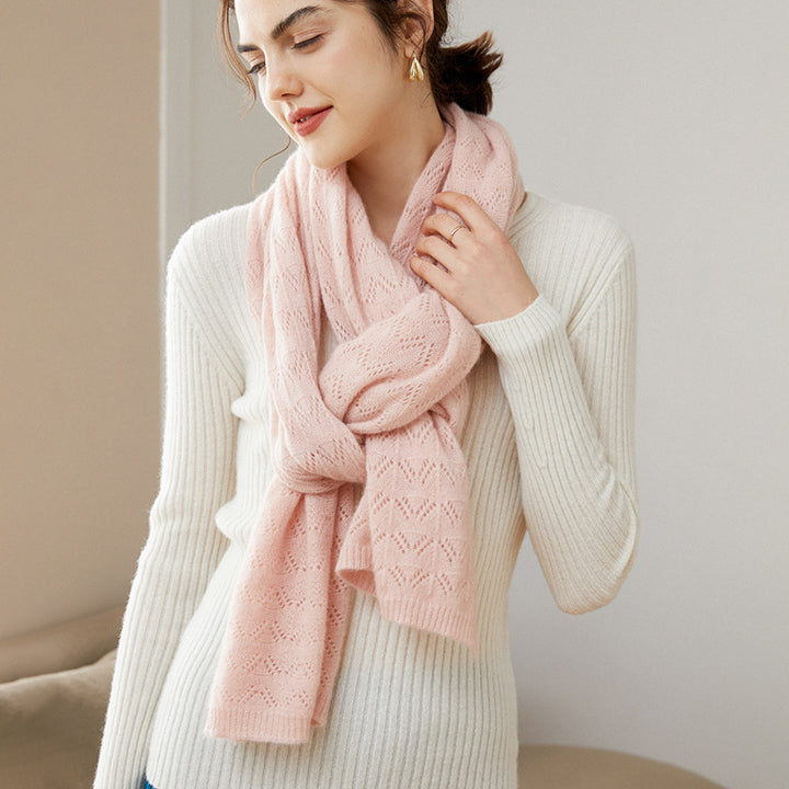 Hollow Knit 100% Pure Cashmere Long Scarf for Autumn and Winter