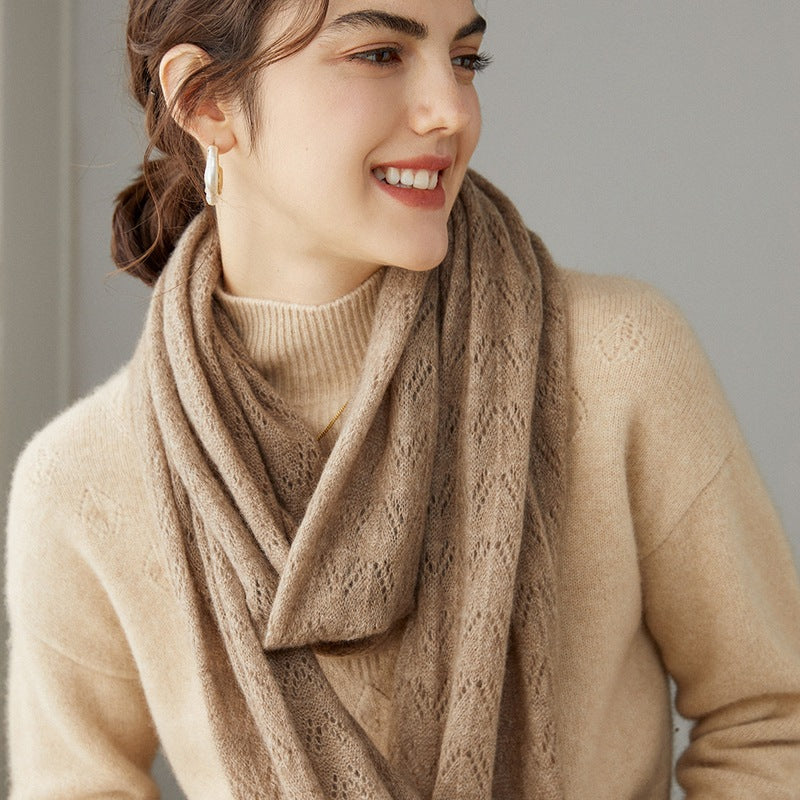 Hollow Knit 100% Pure Cashmere Long Scarf for Autumn and Winter