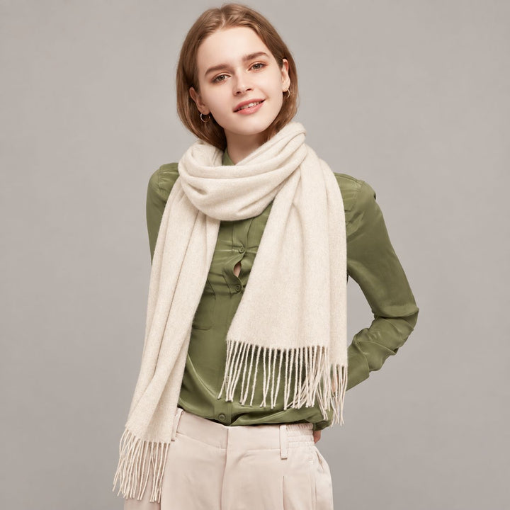 Classic Long Cashmere Scarf with Tassels