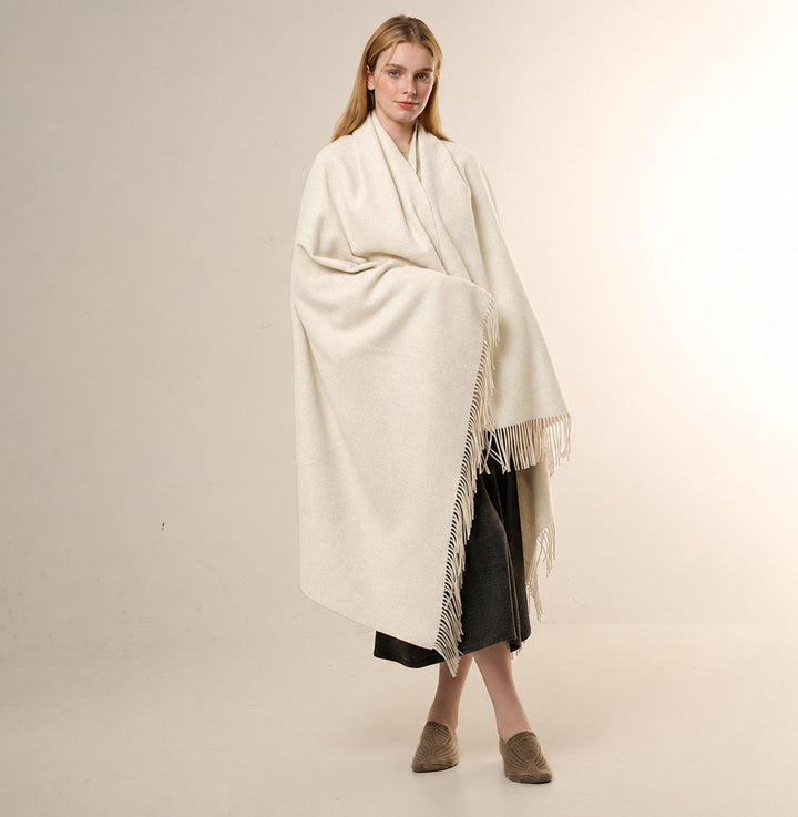 Oversized Soft Fringed 100% Cashmere Shawl Blanket Wrap for Travel