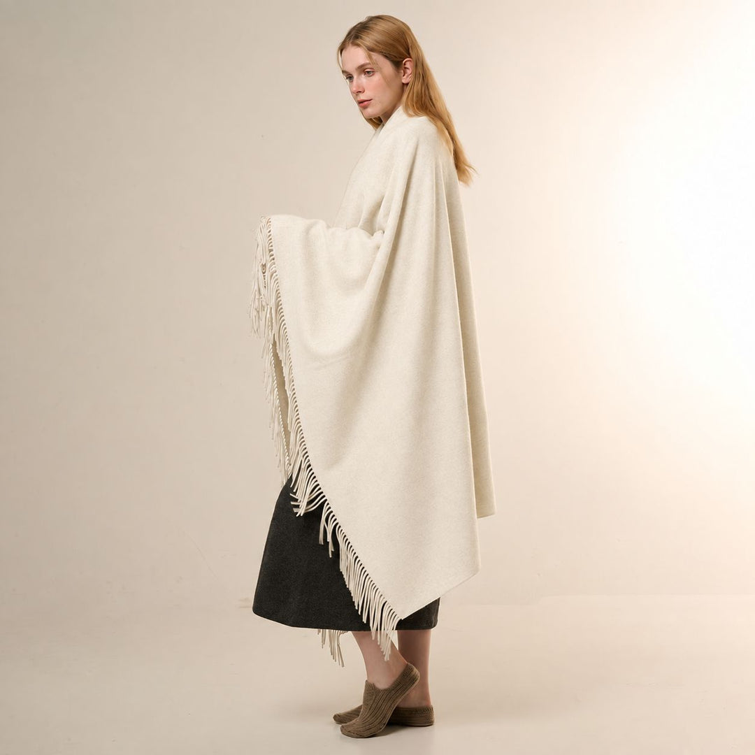 Oversized Soft Fringed 100% Cashmere Shawl Blanket Wrap for Travel
