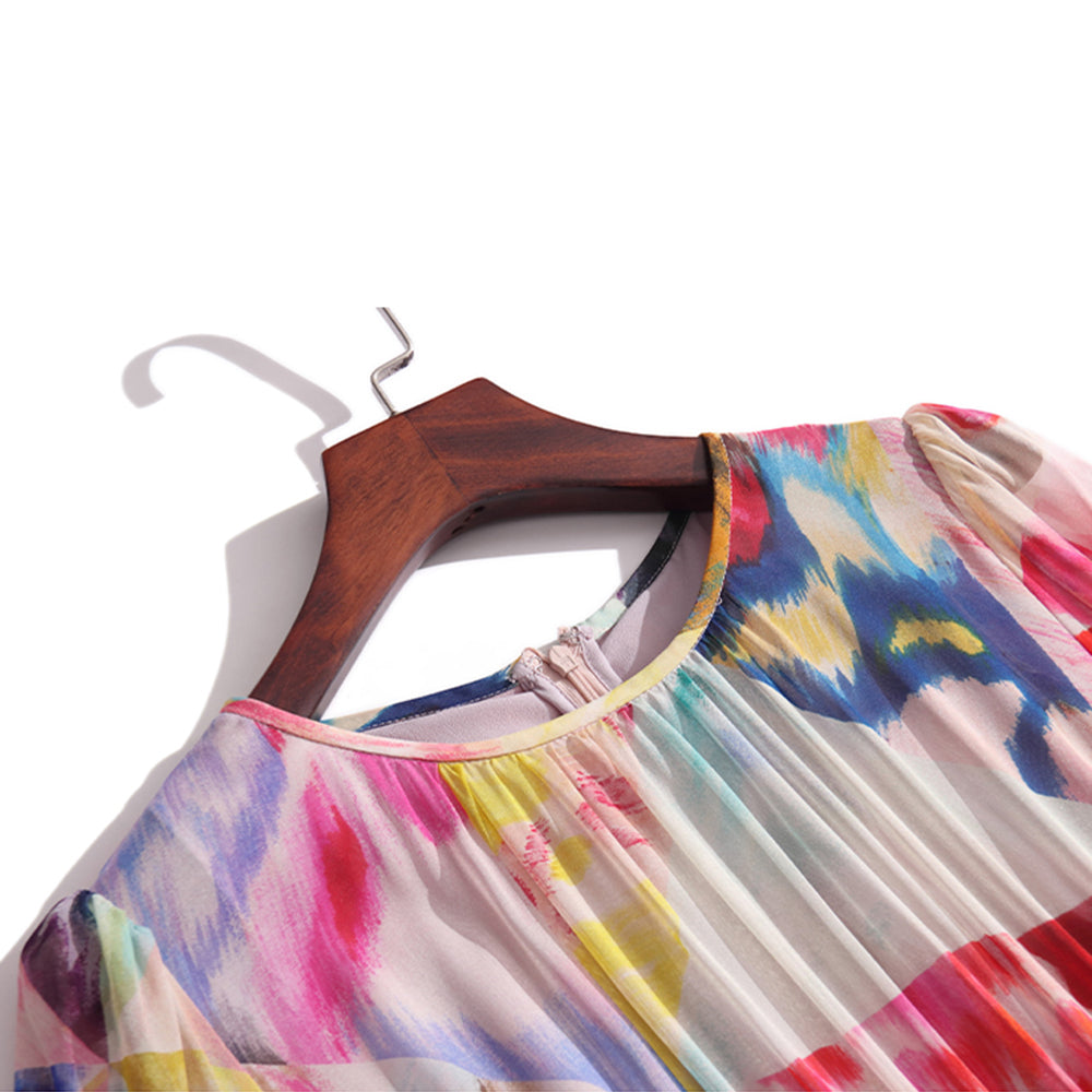 Joyful Colorful Printed Pure Mulberry Silk Dress For Women SD042