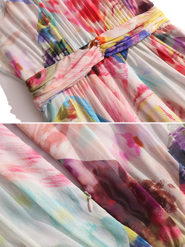 Joyful Colorful Printed Pure Mulberry Silk Dress For Women SD042