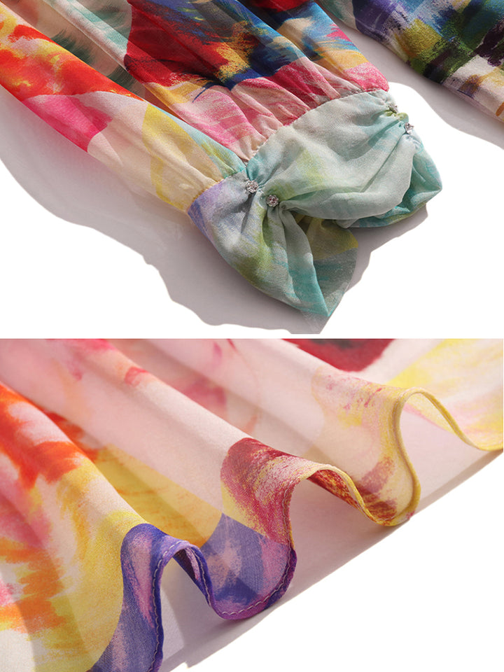 Joyful Colorful Printed Pure Mulberry Silk Dress For Women SD042