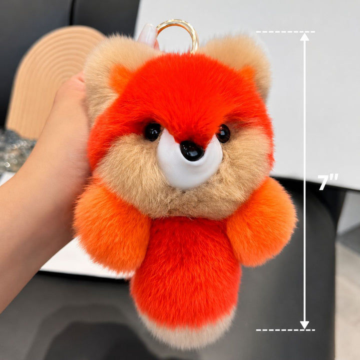 Large Size Real Rabbit Fur Cute Red Fox Fluffy Keychain Luxury Key Ring