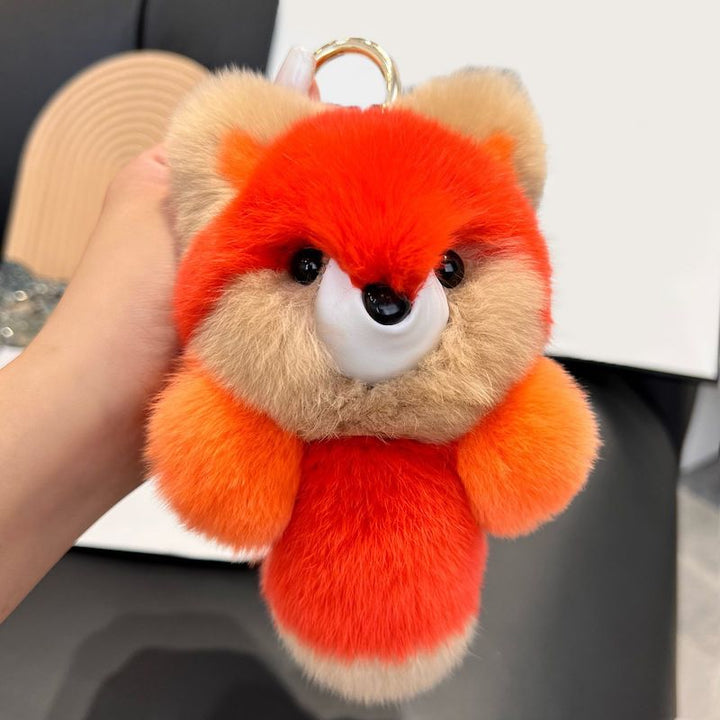 Large Size Real Rabbit Fur Cute Red Fox Fluffy Keychain Luxury Key Ring