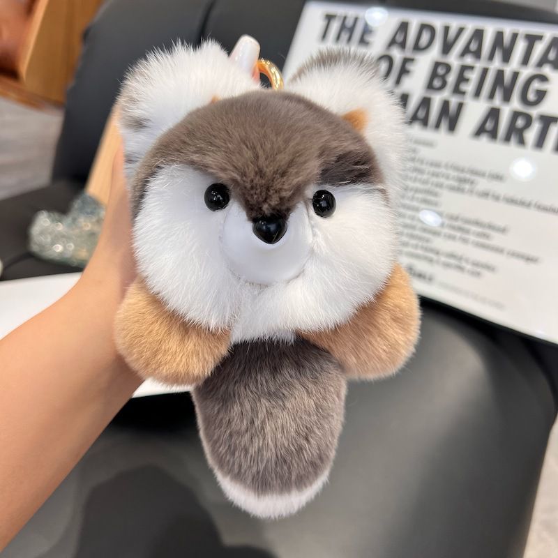 Large Size Real Rabbit Fur Cute Red Fox Fluffy Keychain Luxury Key Ring