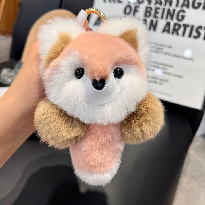 Large Size Real Rabbit Fur Cute Red Fox Fluffy Keychain Luxury Key Ring