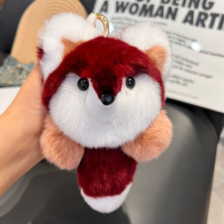 Large Size Real Rabbit Fur Cute Red Fox Fluffy Keychain Luxury Key Ring
