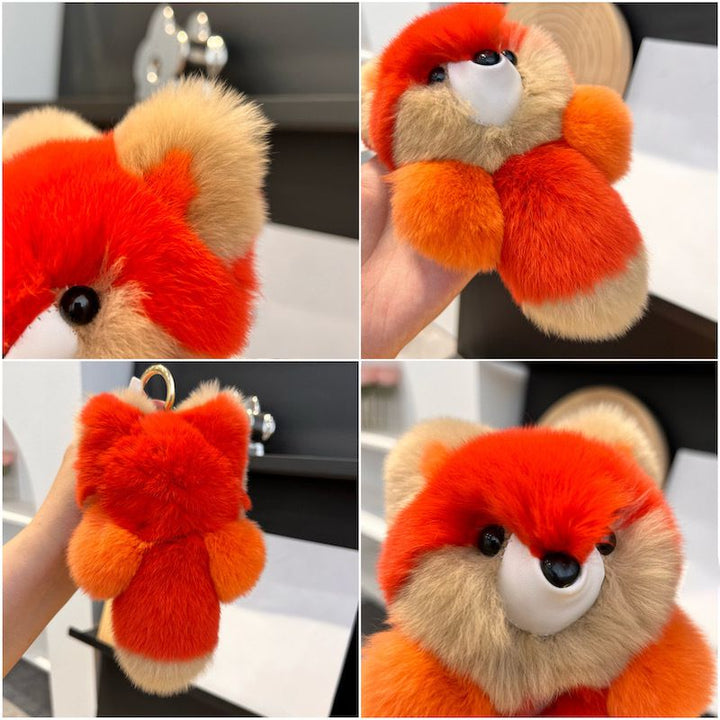 Large Size Real Rabbit Fur Cute Red Fox Fluffy Keychain Luxury Key Ring