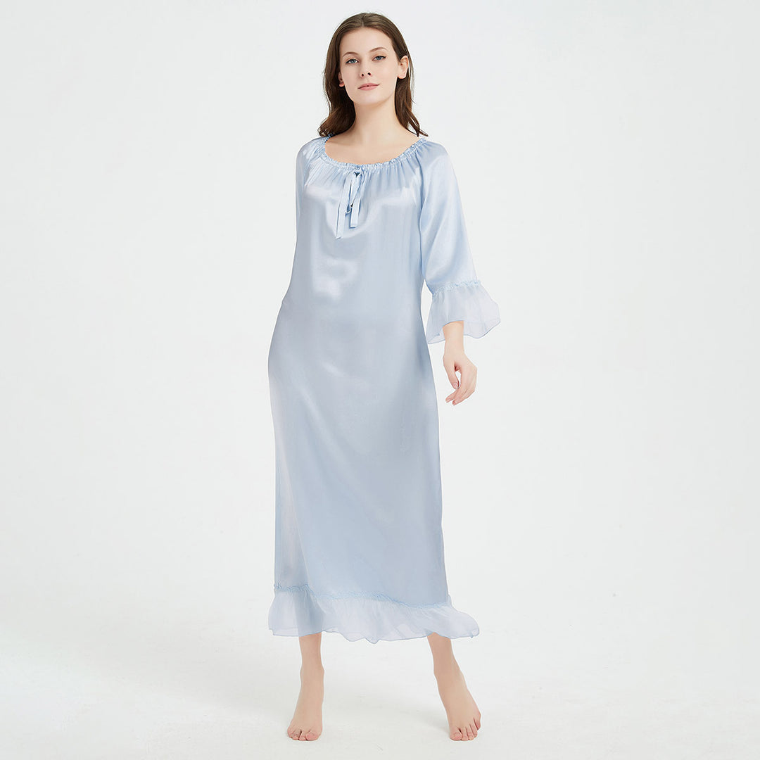 Double-Sided Silky Vintage Long Sleeve Silk Nightgown LSP033