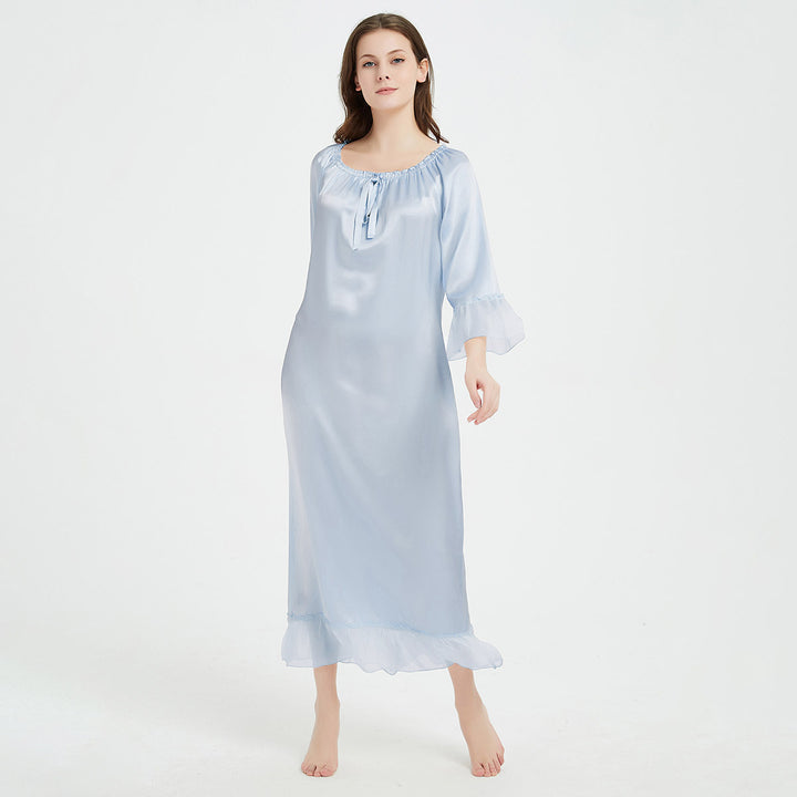 Double-Sided Silky Vintage Long Sleeve Silk Nightgown LSP033