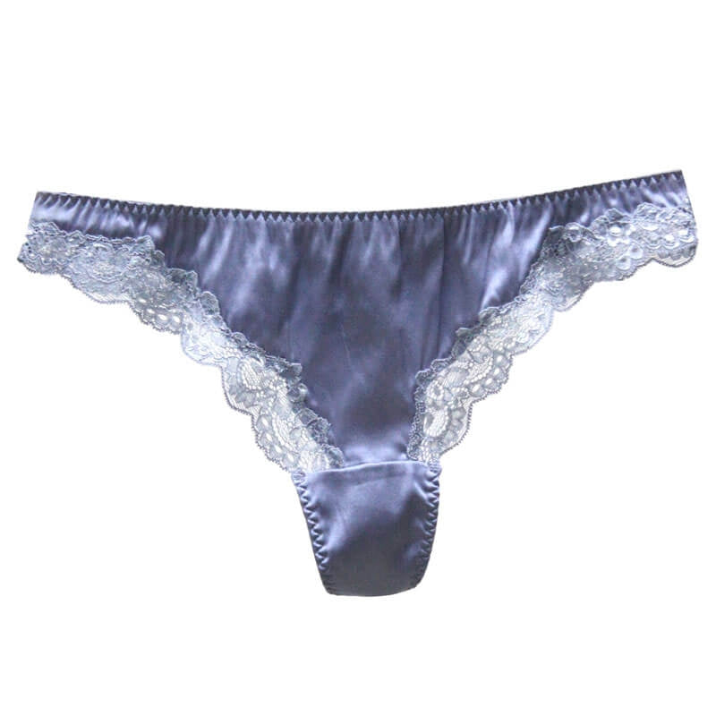Silk G-string Briefs with Floral Lace Edge