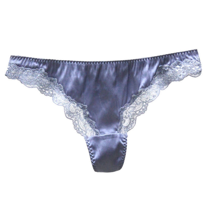 Silk G-string Briefs with Floral Lace Edge