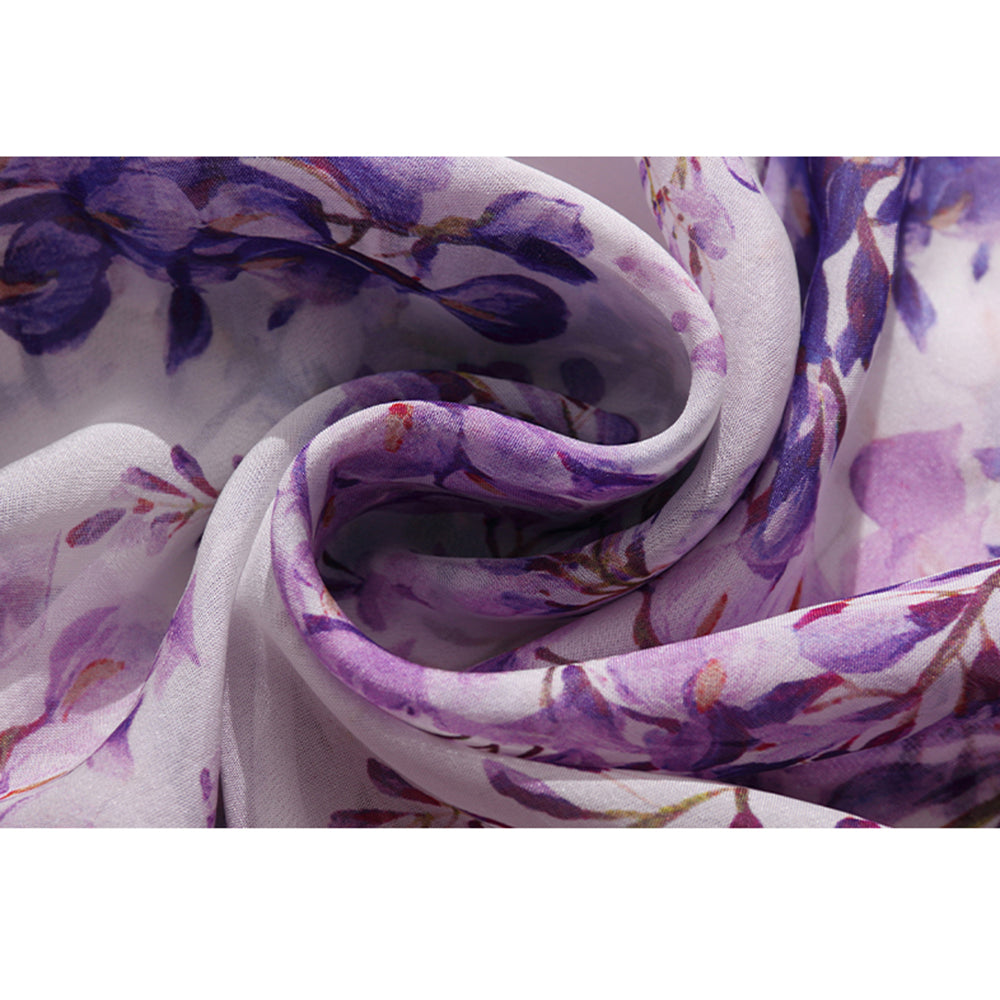 Lilac Floral Mulberry Silk Long Vacation Maxi Dress SD040