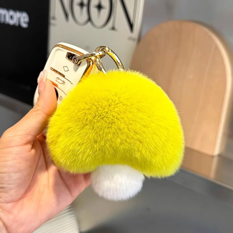 Cute Real Rex Rabbit Fur Mushroom Keychain Fluffy Plush Bag Charm
