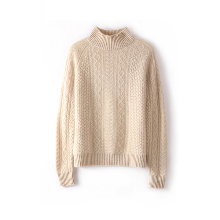 Luxurious Cable-Knit Mock Neck Cashmere Sweater for Women CP003