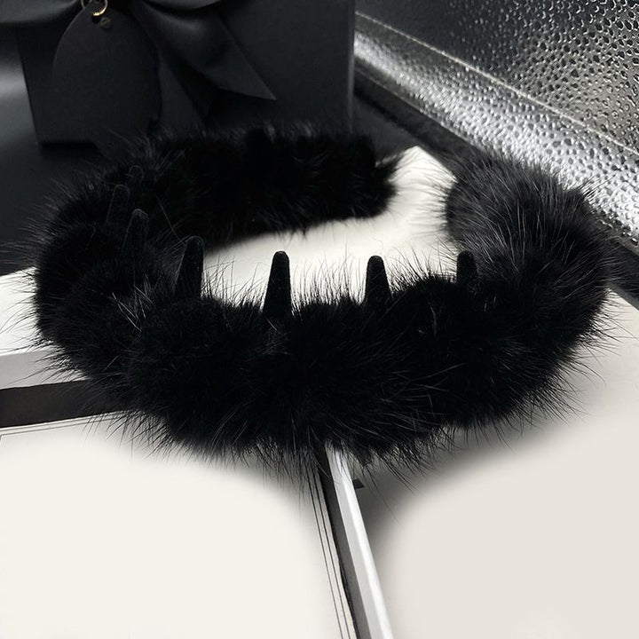 Real Mink Fur Headband Wome's Black Fluffy Hairband Hair Accessories