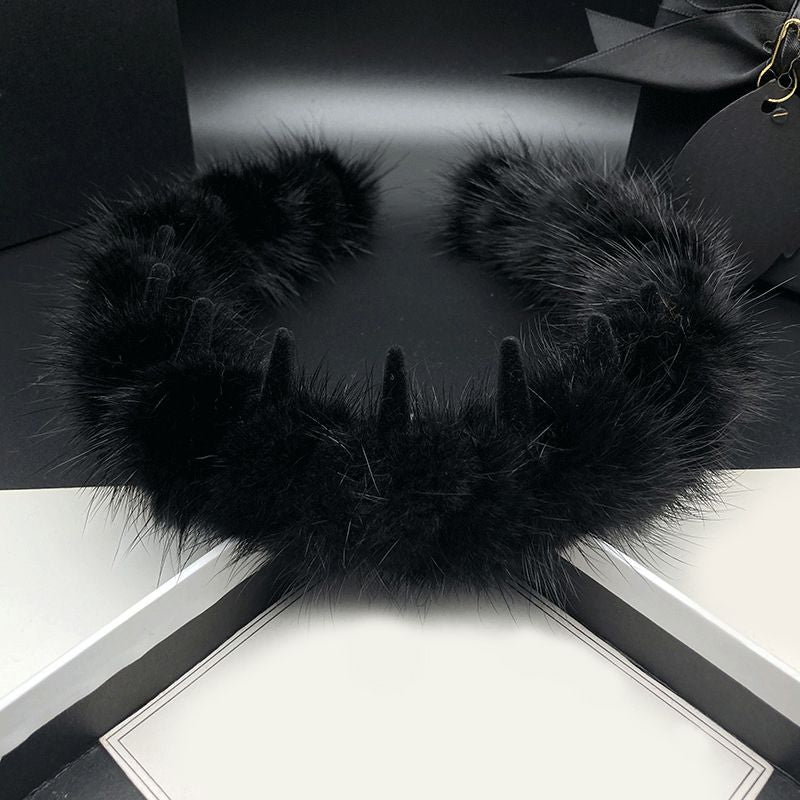 Real Mink Fur Headband Wome's Black Fluffy Hairband Hair Accessories