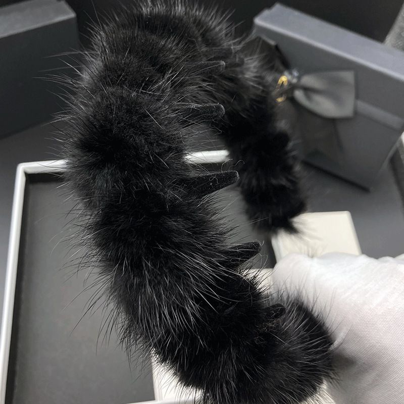 Real Mink Fur Headband Wome's Black Fluffy Hairband Hair Accessories