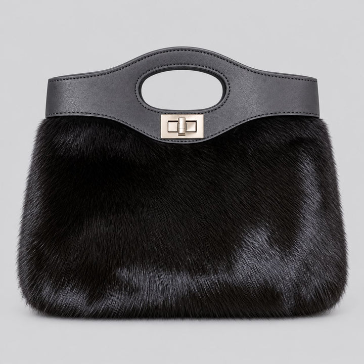 Women's Genuine Black Mink Fur Tote Bag