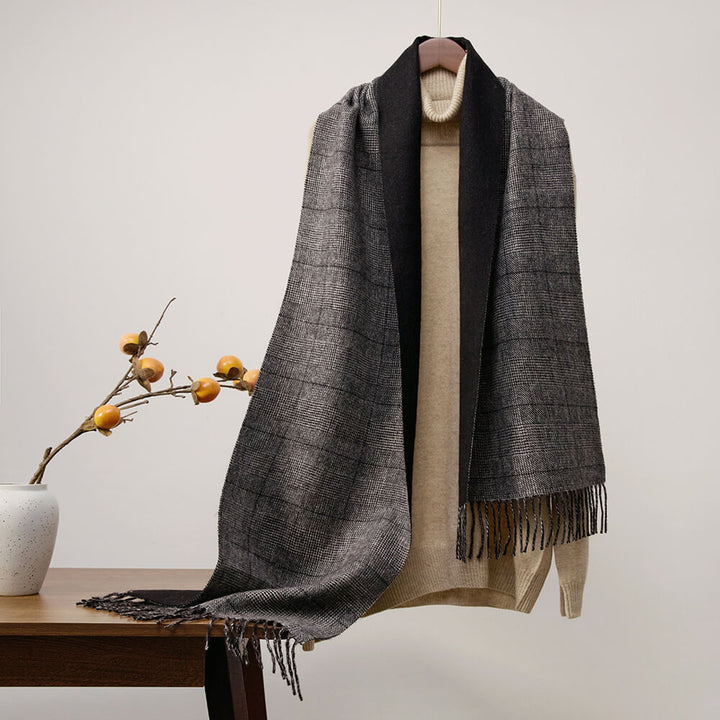 Premium Striped 100% Cashmere Shawl Wrap with Tassels for Women